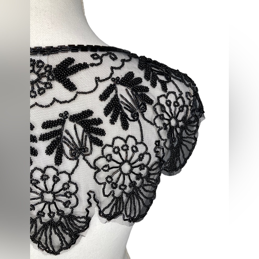 Vintage Black Beaded Mesh Floral Design Bolero Collar Shaw Belt Multi-way Piece - Picture 8 of 16